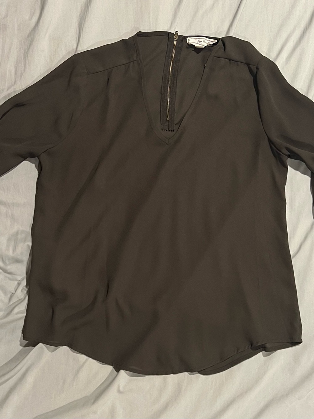 Hippie Rose Olive Brown V-Neck Zip-Front Blouse